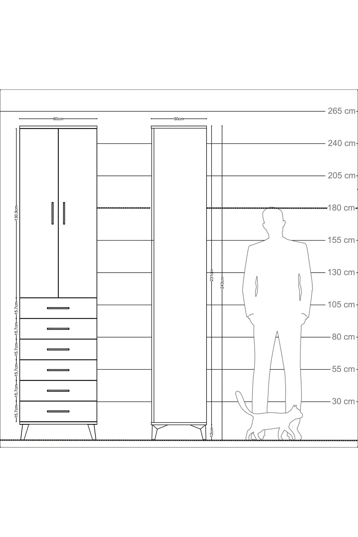 Arges Dolap 4 Raflı 6 Çekmeceli 2 Kapaklı 60x30x243 Aytaşı-Aytaşı