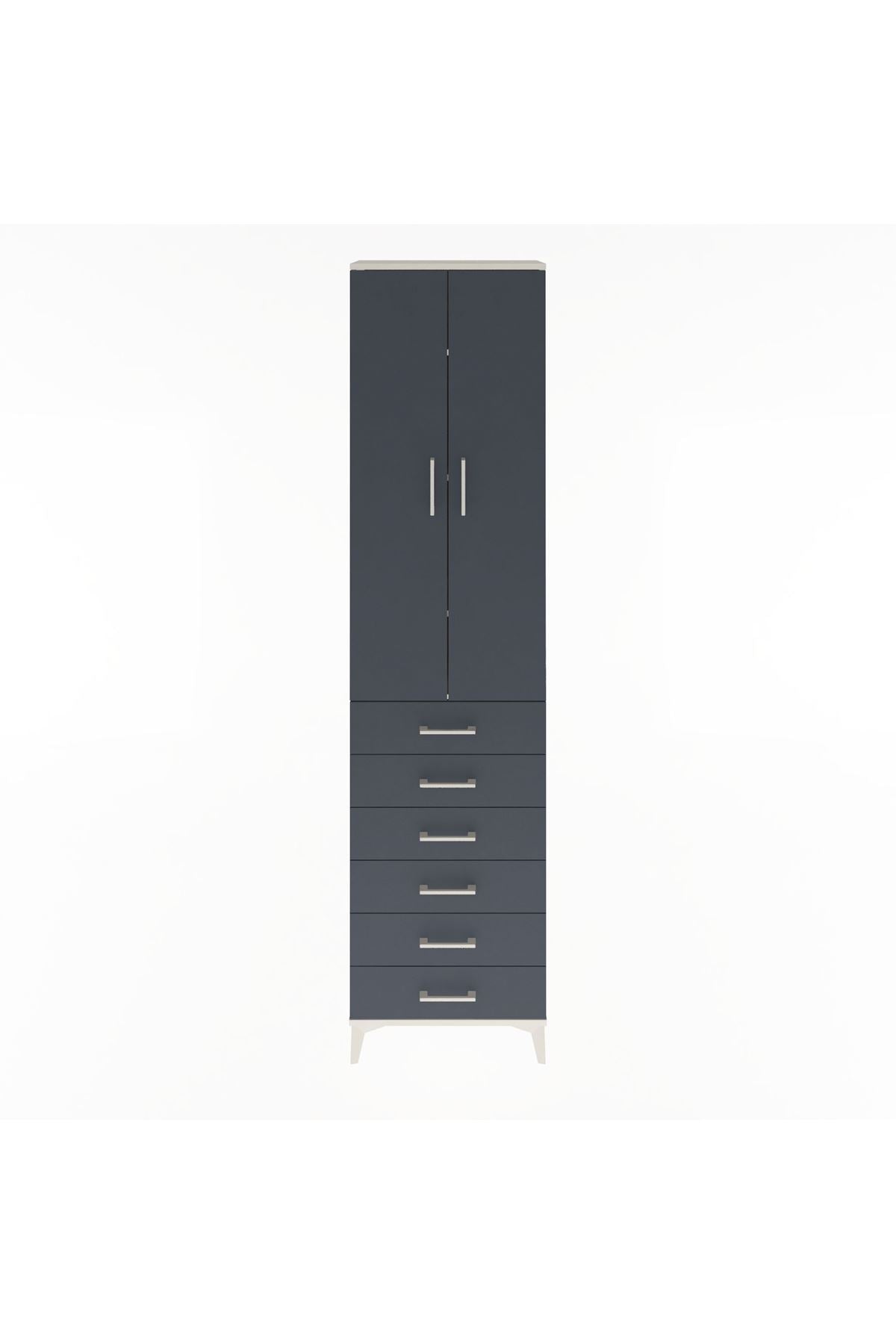Arges Dolap 4 Raflı 6 Çekmeceli 2 Kapaklı 60x30x243 Aytaşı-Antrasit