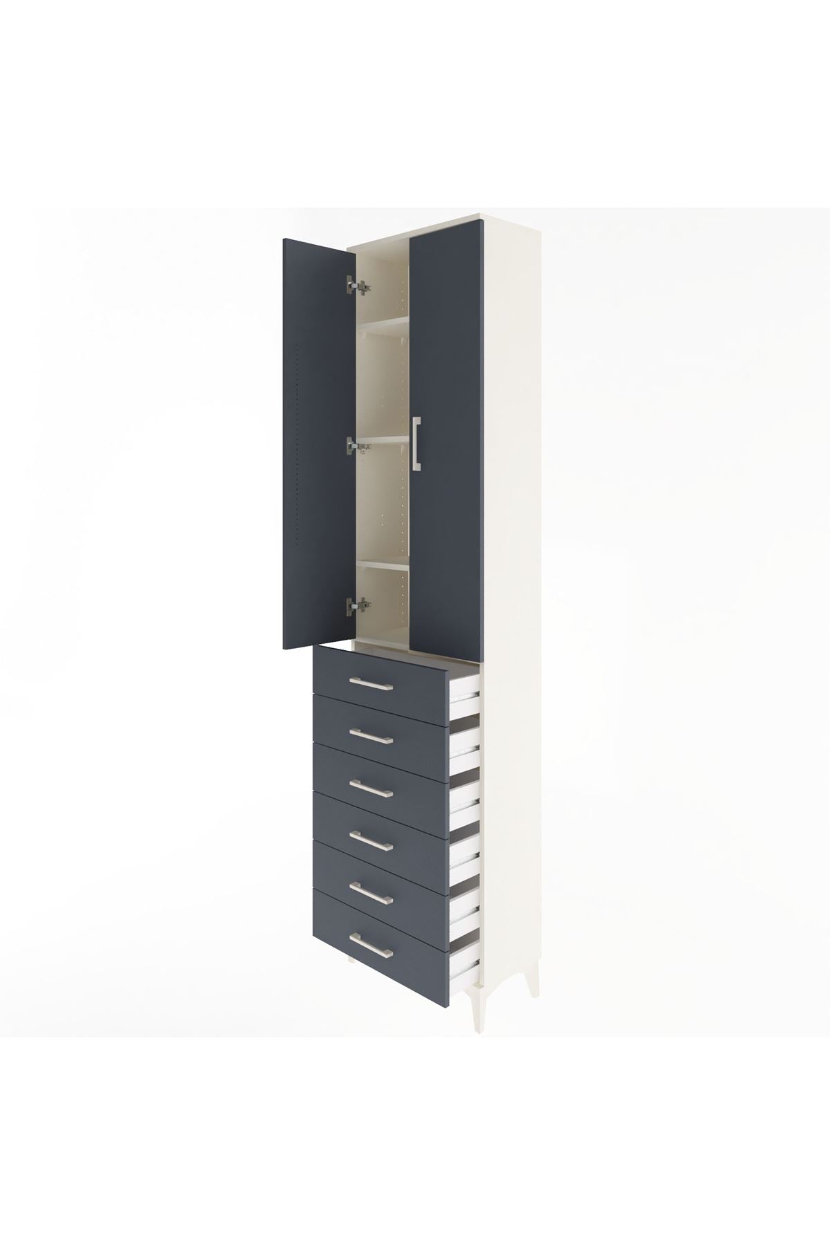 Arges Dolap 4 Raflı 6 Çekmeceli 2 Kapaklı 60x30x243 Aytaşı-Antrasit