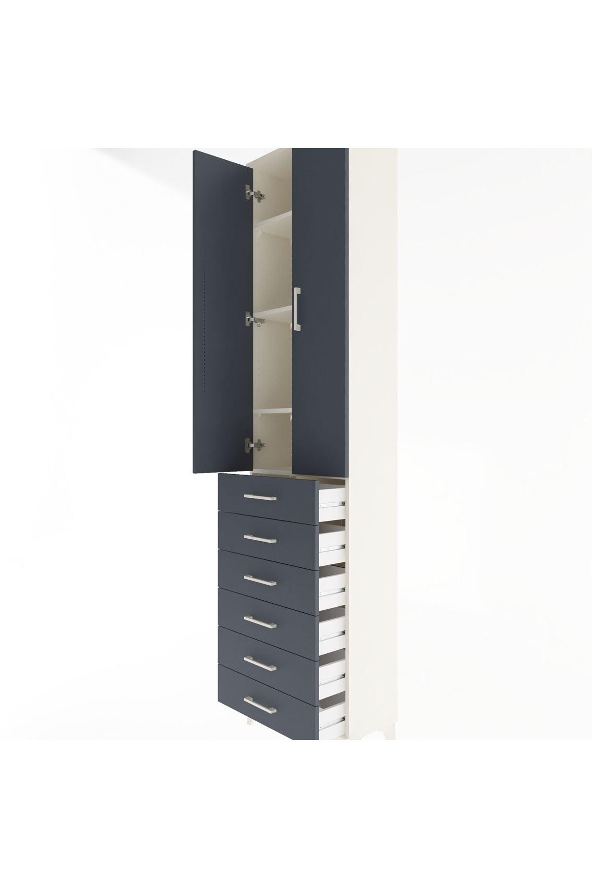 Arges Dolap 4 Raflı 6 Çekmeceli 2 Kapaklı 60x30x243 Aytaşı-Antrasit