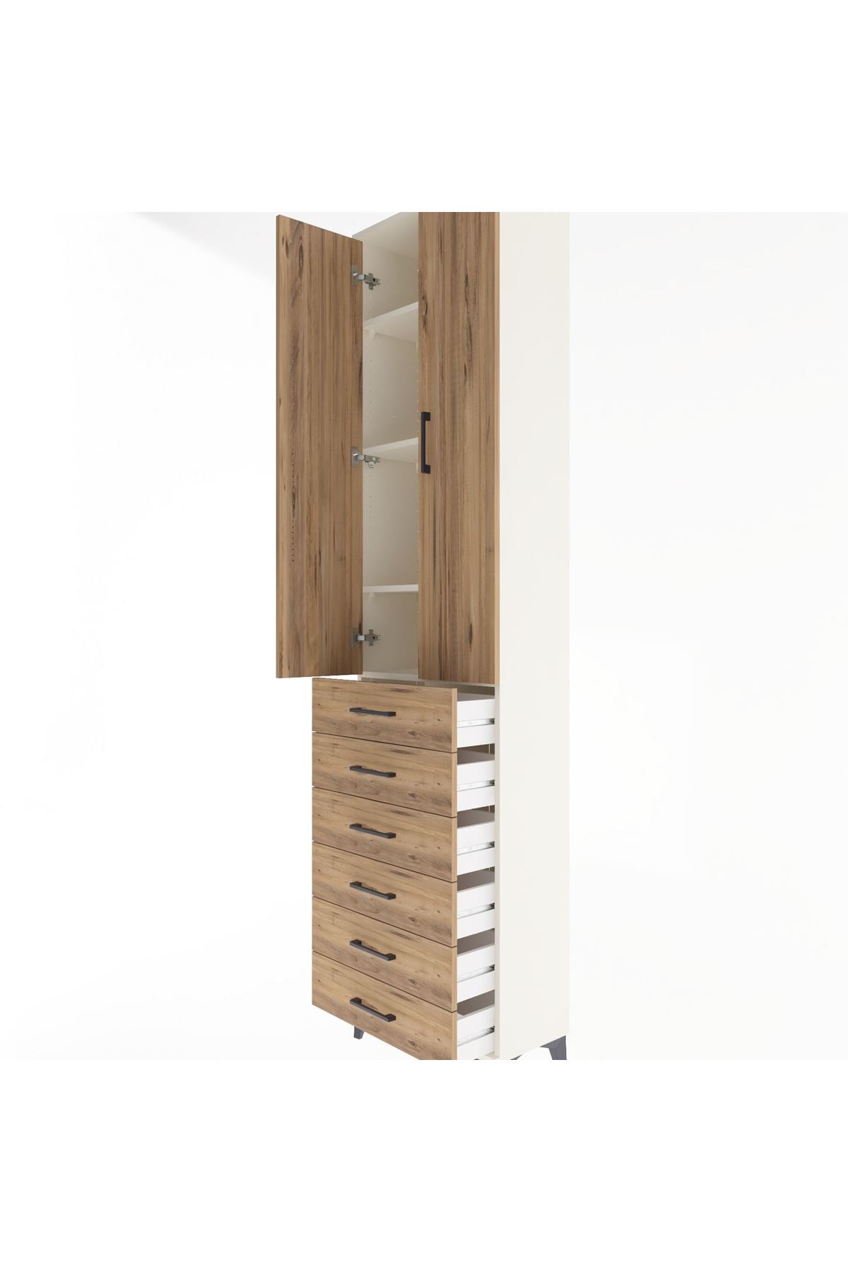 Arges Dolap 4 Raflı 6 Çekmeceli 2 Kapaklı 60x30x243 Aytaşı-Çam