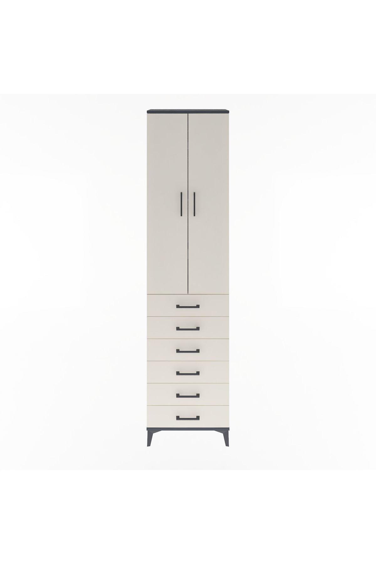 Arges Dolap 4 Raflı 6 Çekmeceli 2 Kapaklı 60x30x243 Antrasit-Aytaşı