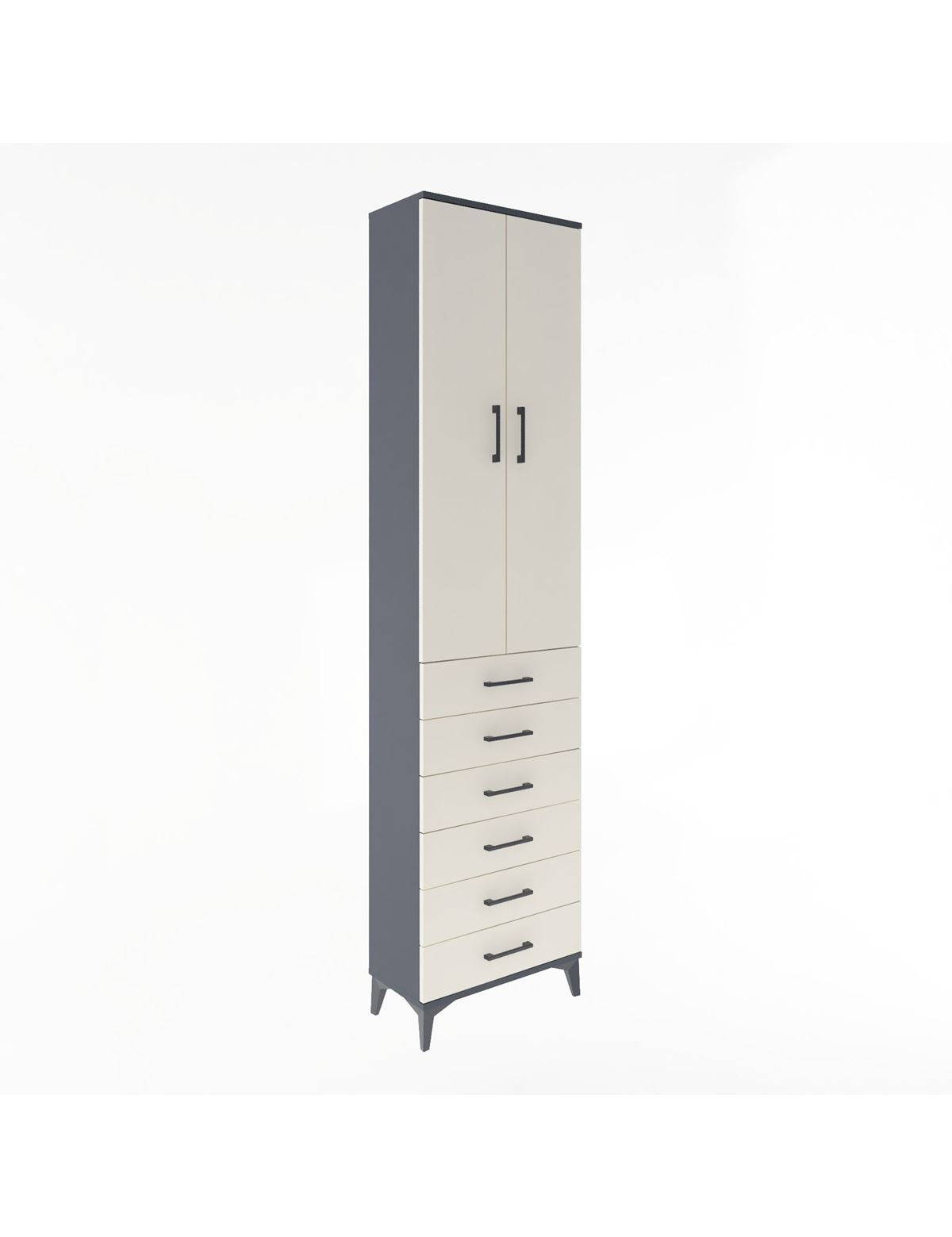 Arges Dolap 4 Raflı 6 Çekmeceli 2 Kapaklı 60x30x243 Antrasit-Aytaşı