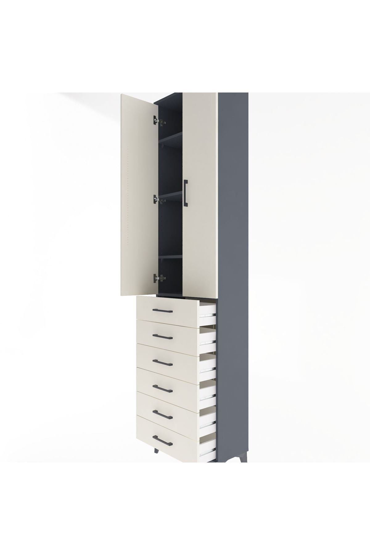 Arges Dolap 4 Raflı 6 Çekmeceli 2 Kapaklı 60x30x243 Antrasit-Aytaşı