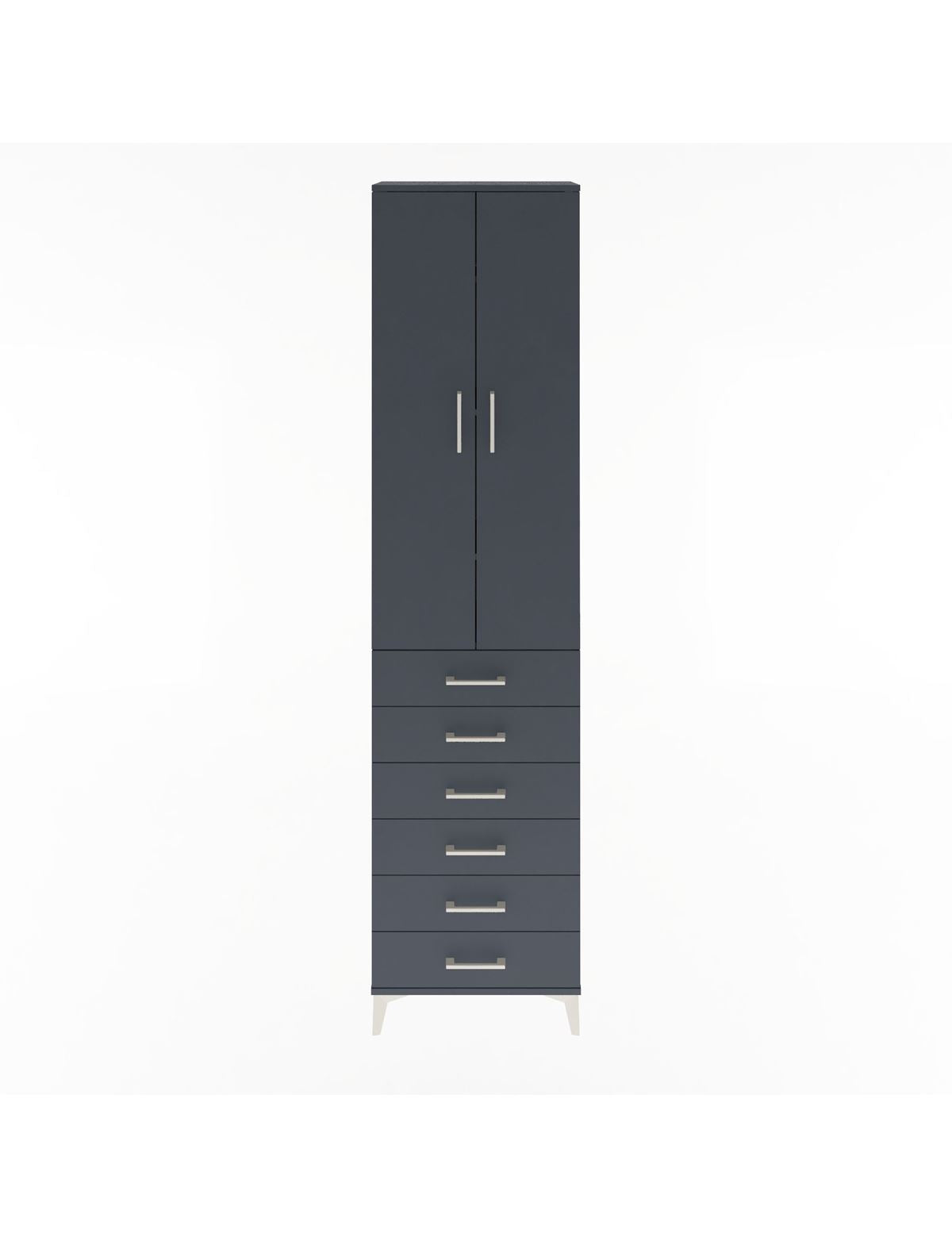 Arges Dolap 4 Raflı 6 Çekmeceli 2 Kapaklı 60x30x243 Antrasit-Antrasit