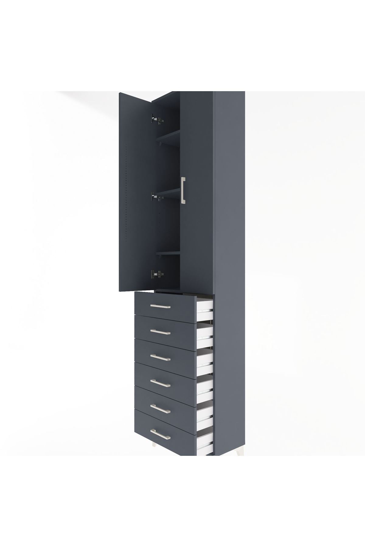 Arges Dolap 4 Raflı 6 Çekmeceli 2 Kapaklı 60x30x243 Antrasit-Antrasit