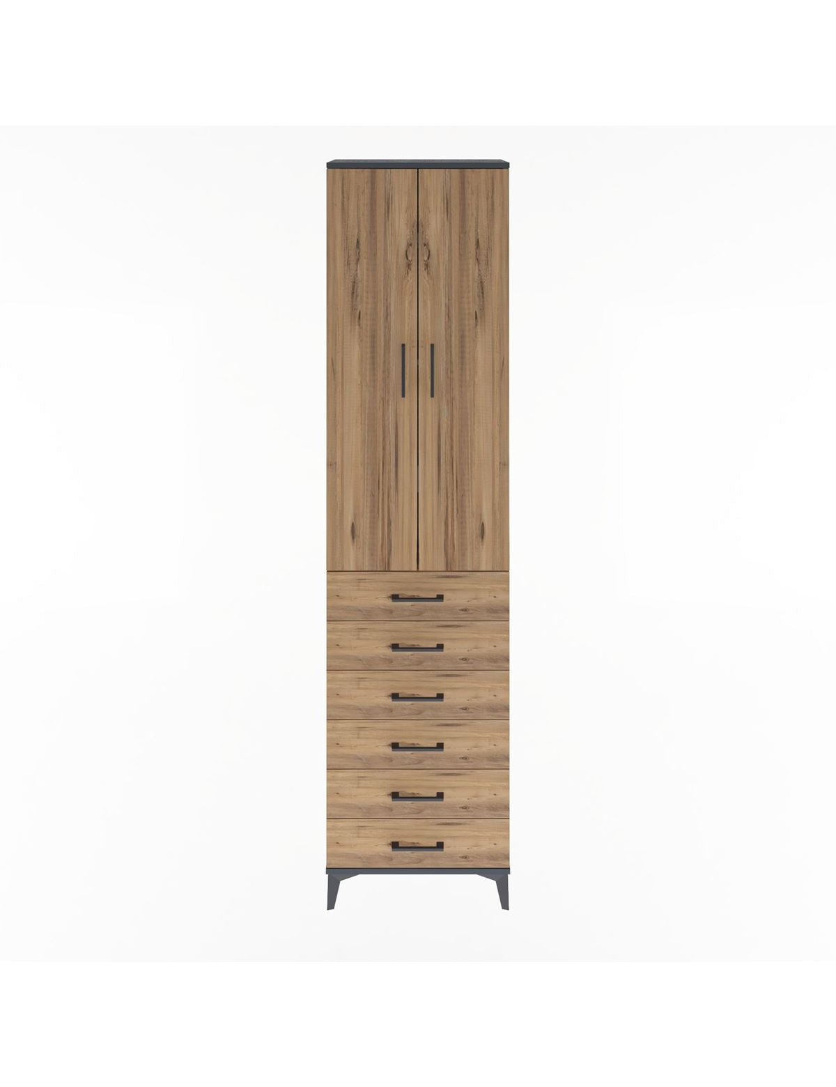 Arges Dolap 4 Raflı 6 Çekmeceli 2 Kapaklı 60x30x243 Antrasit-Çam