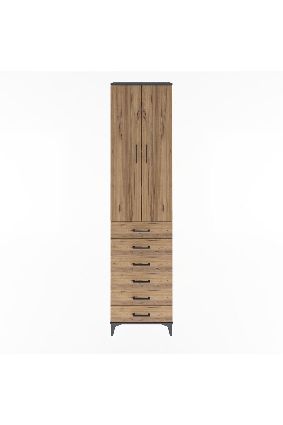 Arges Dolap 4 Raflı 6 Çekmeceli 2 Kapaklı 60x30x243 Antrasit-Çam