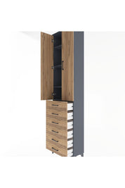 Arges Dolap 4 Raflı 6 Çekmeceli 2 Kapaklı 60x30x243 Antrasit-Çam