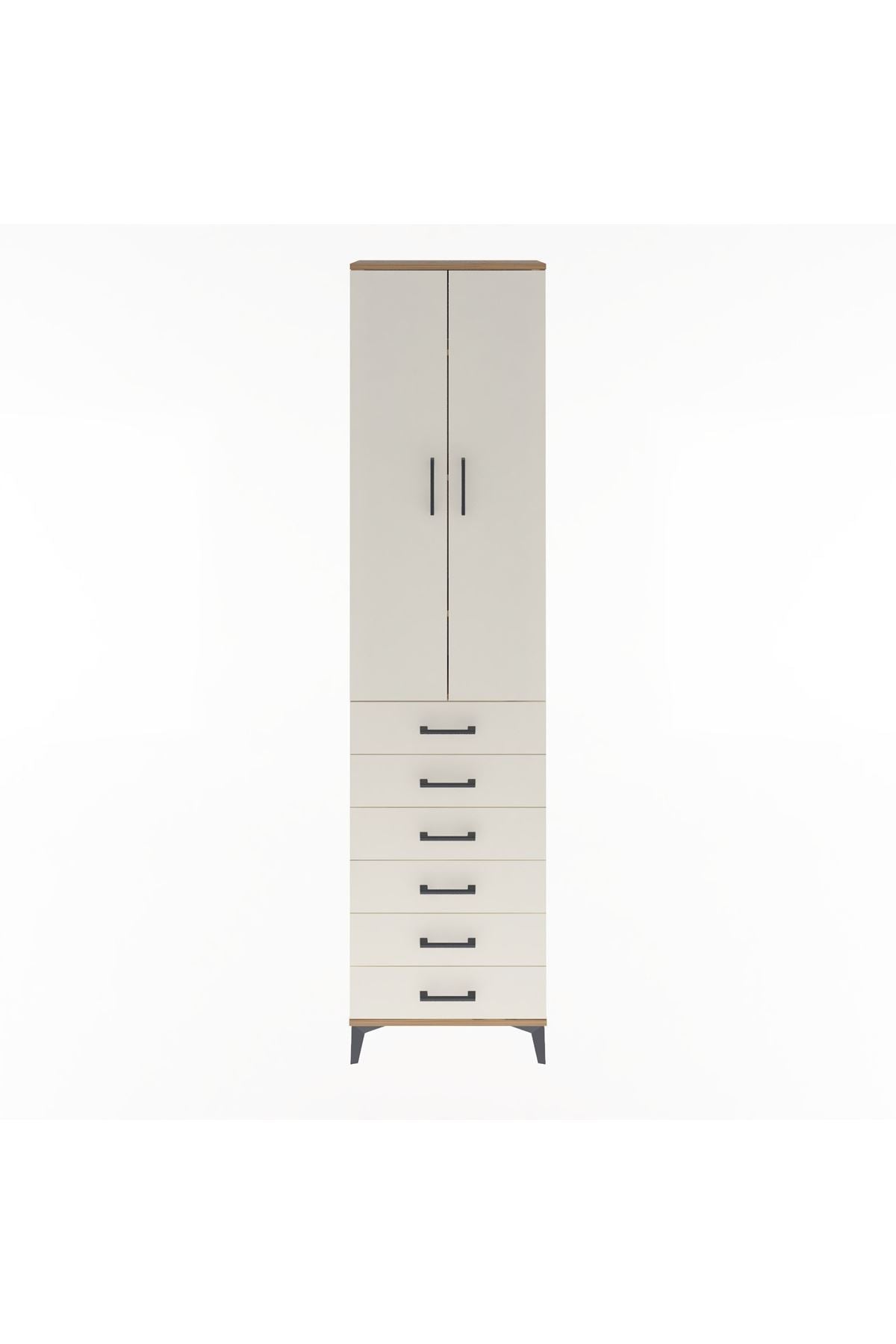 Arges Dolap 4 Raflı 6 Çekmeceli 2 Kapaklı 60x30x243 Çam-Aytaşı