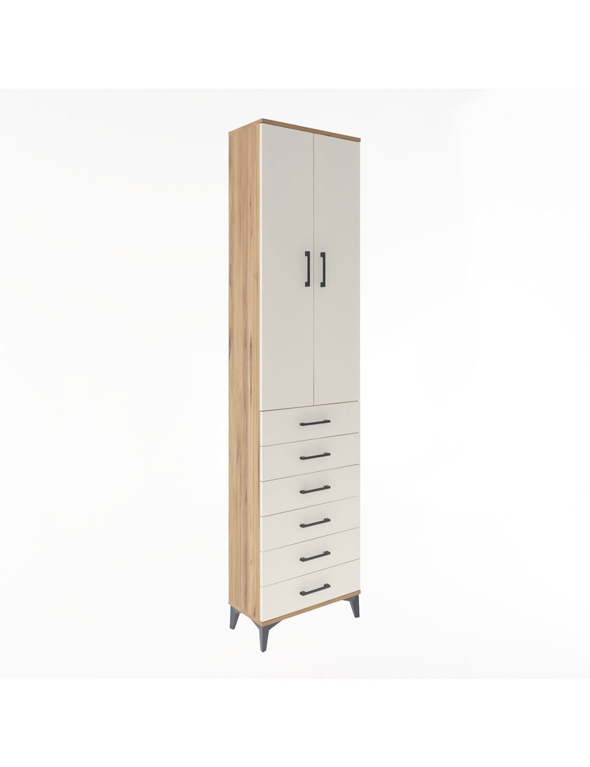 Arges Dolap 4 Raflı 6 Çekmeceli 2 Kapaklı 60x30x243 Çam-Aytaşı