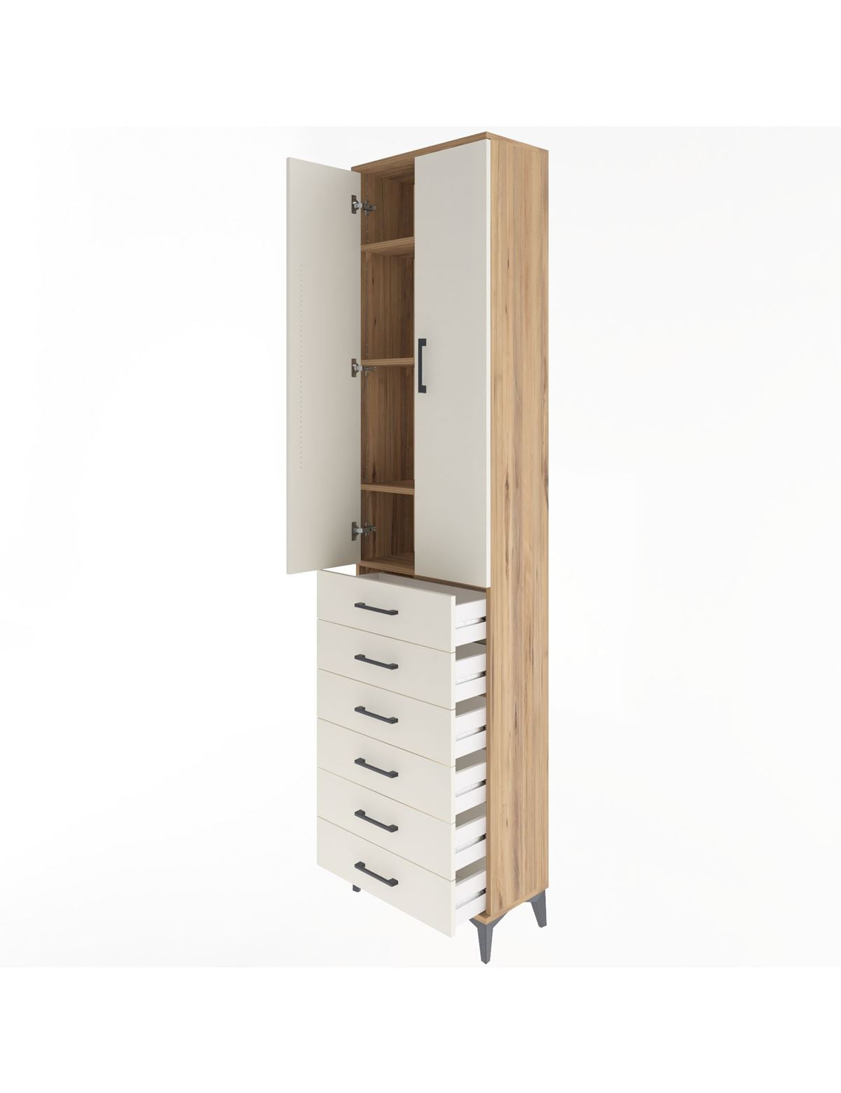 Arges Dolap 4 Raflı 6 Çekmeceli 2 Kapaklı 60x30x243 - S32M096V7A