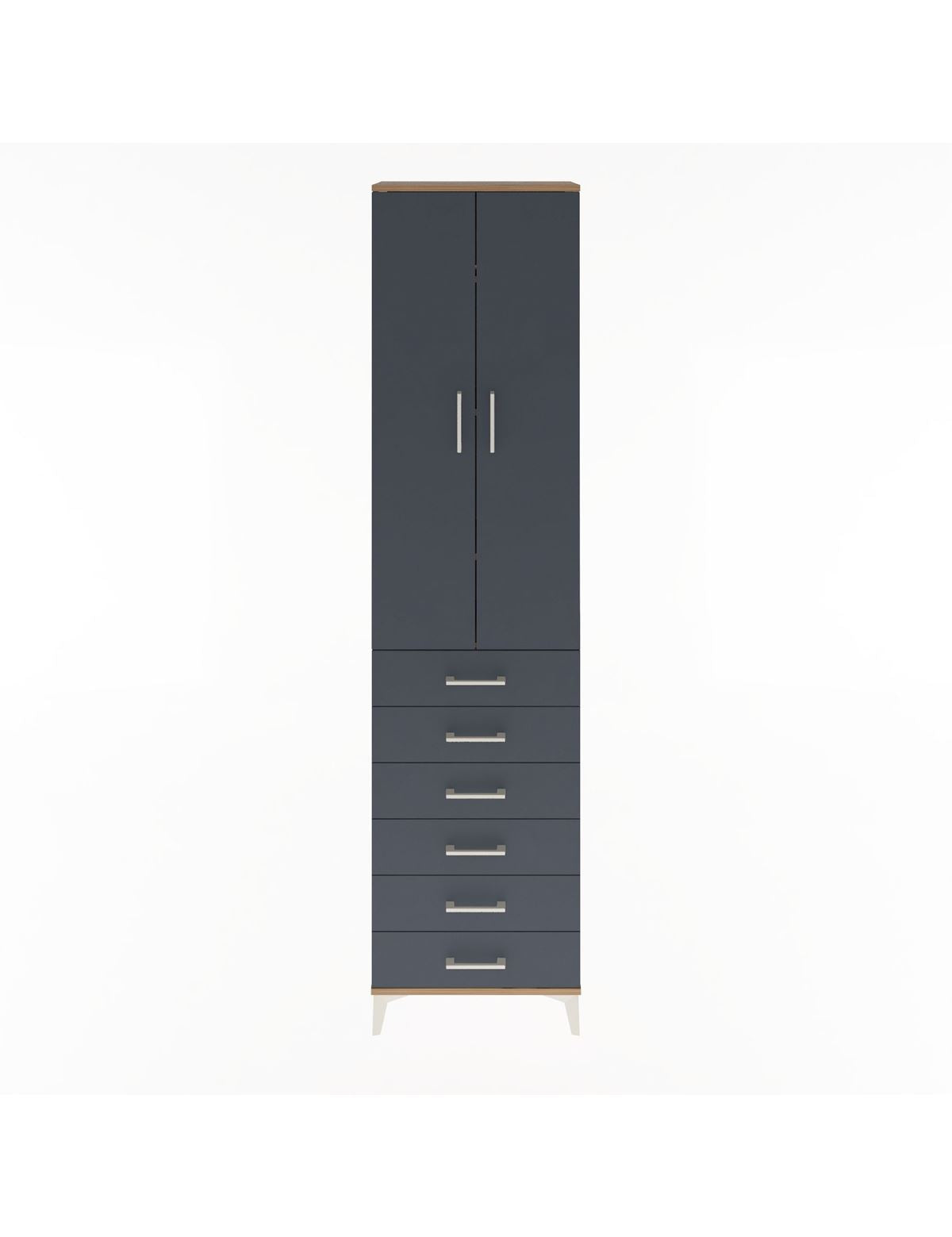 Arges Dolap 4 Raflı 6 Çekmeceli 2 Kapaklı 60x30x243 Çam-Antrasit
