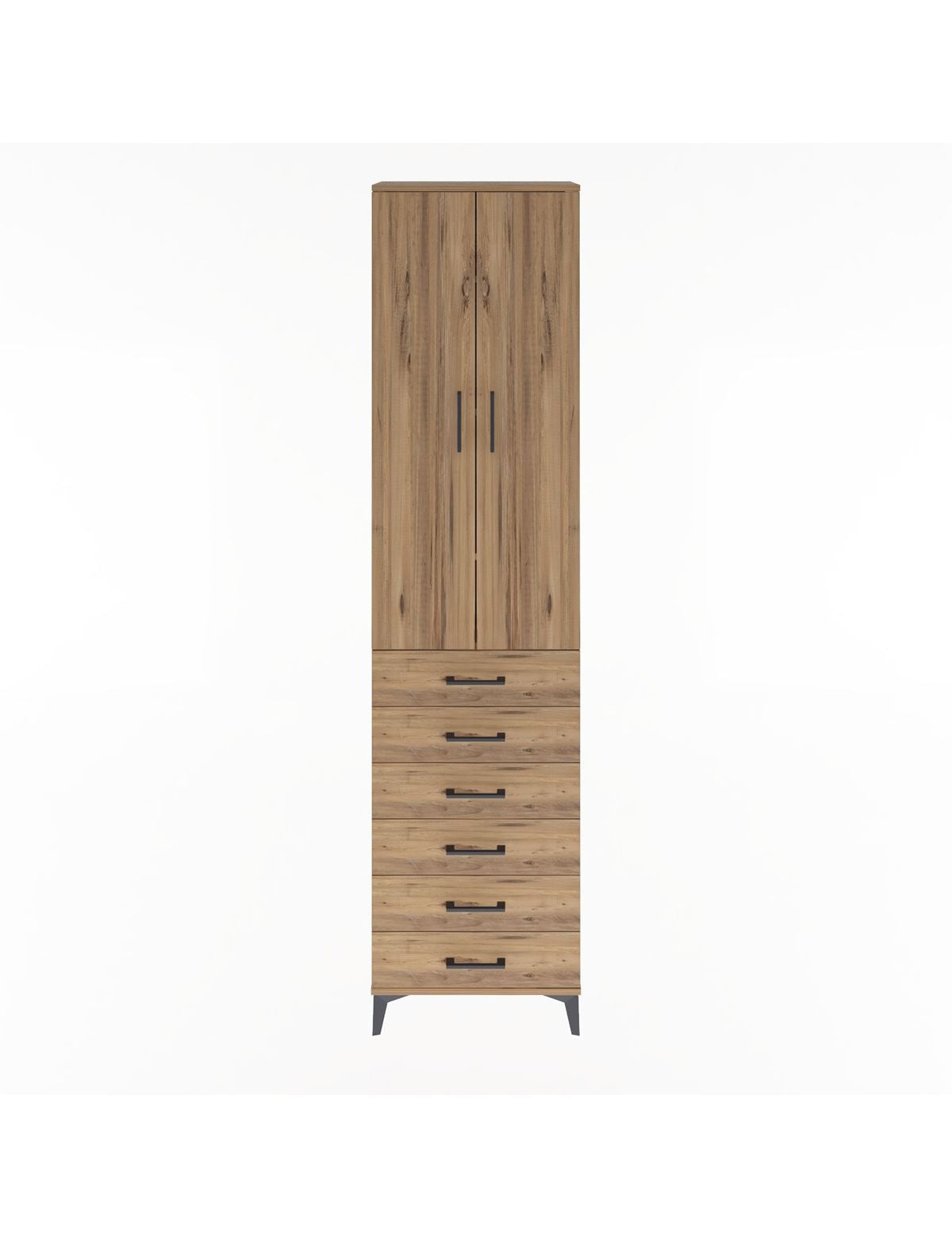 Arges Dolap 4 Raflı 6 Çekmeceli 2 Kapaklı 60x30x243 Çam-Çam