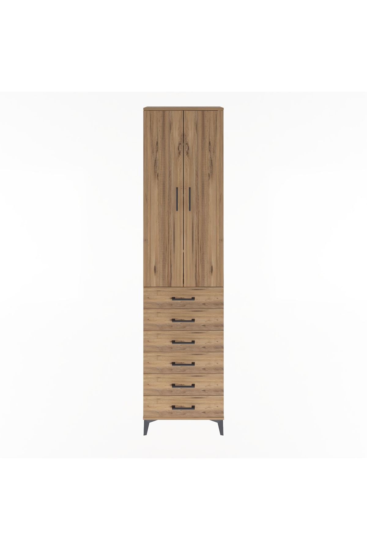 Arges Dolap 4 Raflı 6 Çekmeceli 2 Kapaklı 60x30x243 Çam-Çam