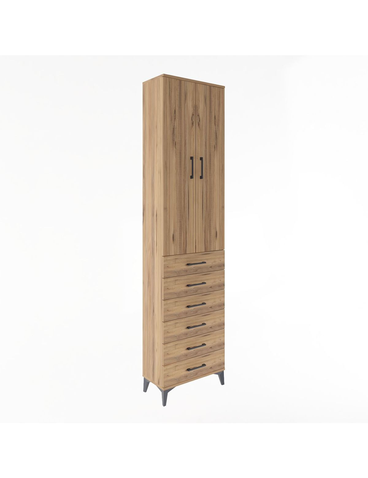 Arges Dolap 4 Raflı 6 Çekmeceli 2 Kapaklı 60x30x243 Çam-Çam