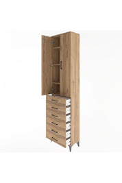 Arges Dolap 4 Raflı 6 Çekmeceli 2 Kapaklı 60x30x243 Çam-Çam