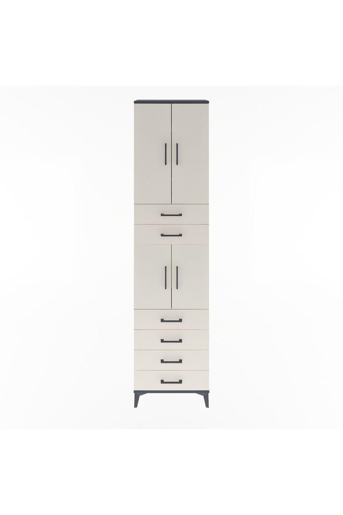 Arges Dolap 4 Raflı 6 Çekmeceli 4 Kapaklı 60x30x243 Antrasit-Aytaşı