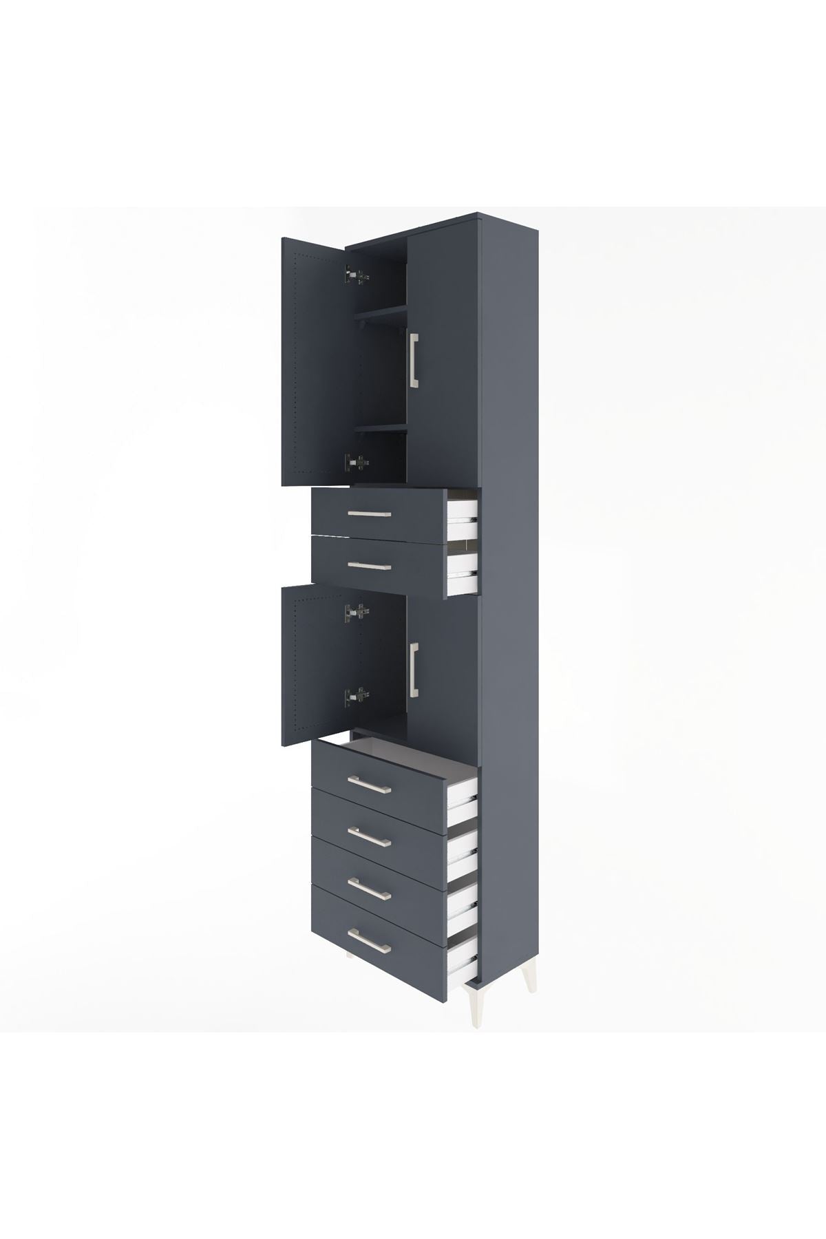 Arges Dolap 4 Raflı 6 Çekmeceli 4 Kapaklı 60x30x243 Antrasit-Antrasit