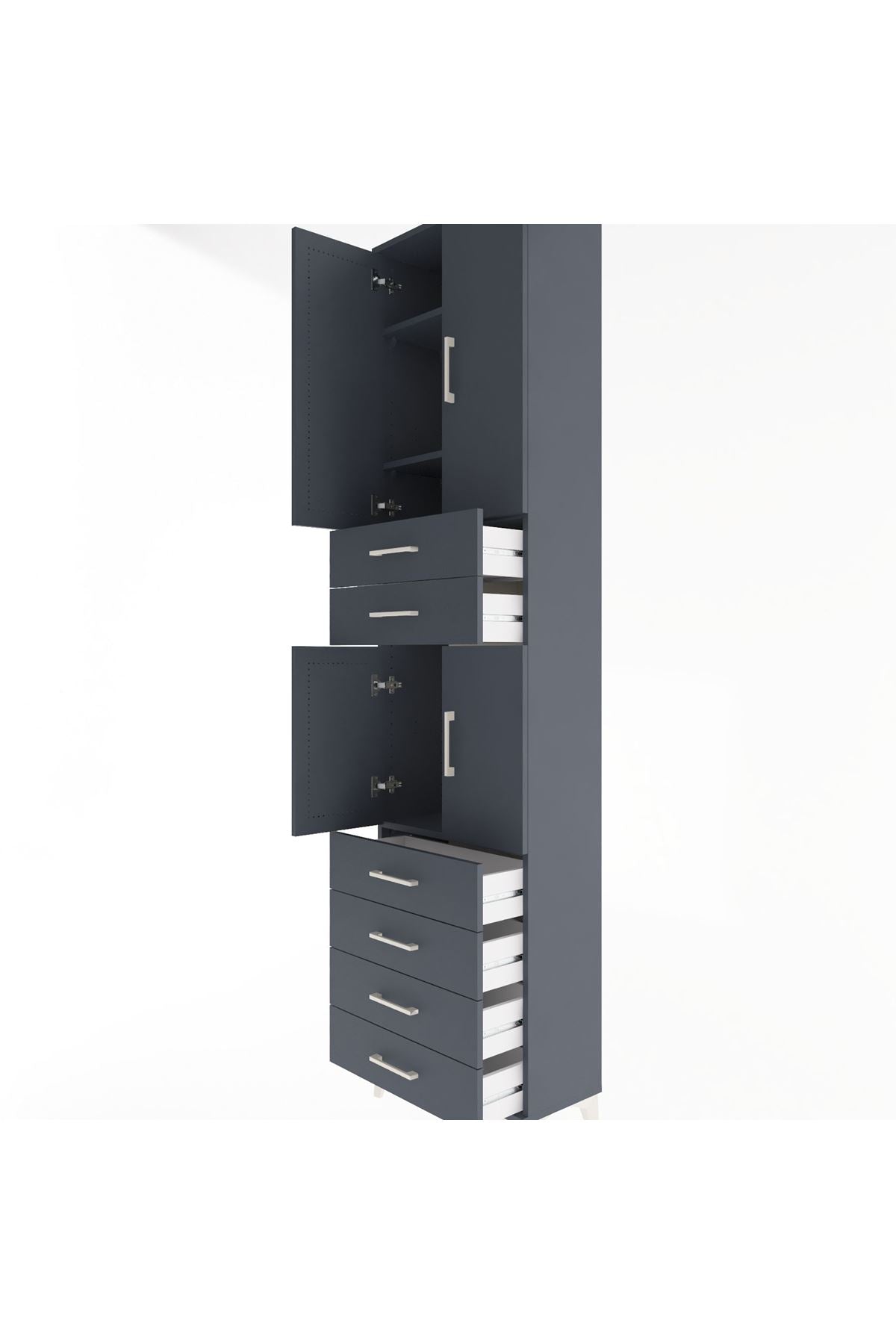 Arges Dolap 4 Raflı 6 Çekmeceli 4 Kapaklı 60x30x243 Antrasit-Antrasit