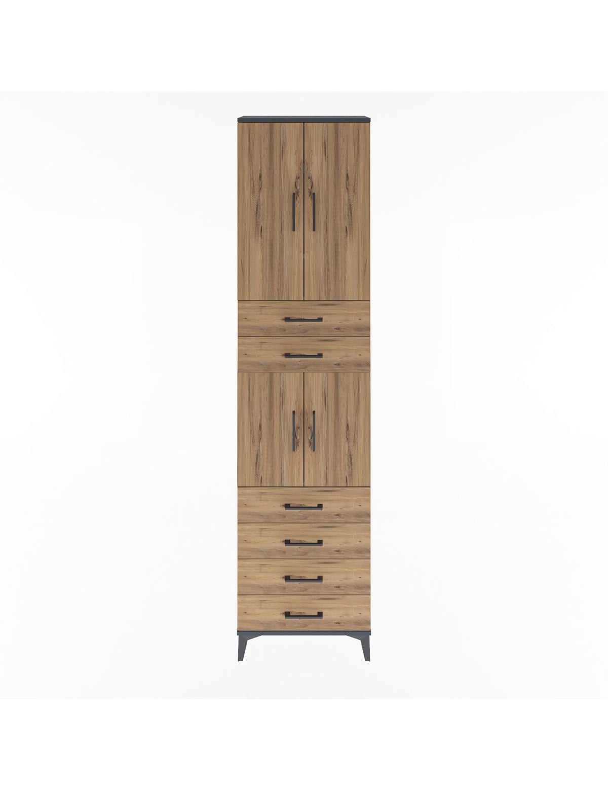 Arges Dolap 4 Raflı 6 Çekmeceli 4 Kapaklı 60x30x243 Antrasit-Çam