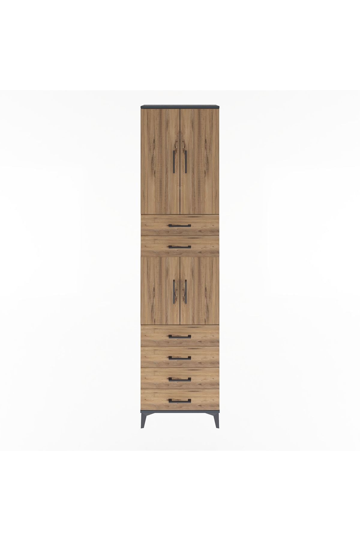 Arges Dolap 4 Raflı 6 Çekmeceli 4 Kapaklı 60x30x243 Antrasit-Çam