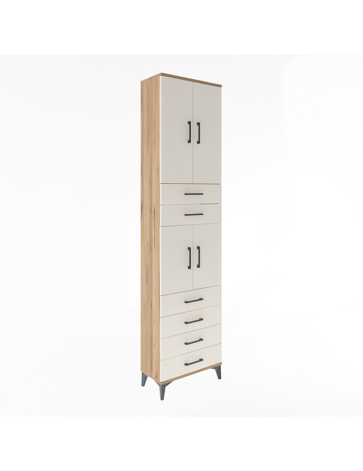 Arges Dolap 4 Raflı 6 Çekmeceli 4 Kapaklı 60x30x243 Çam-Aytaşı