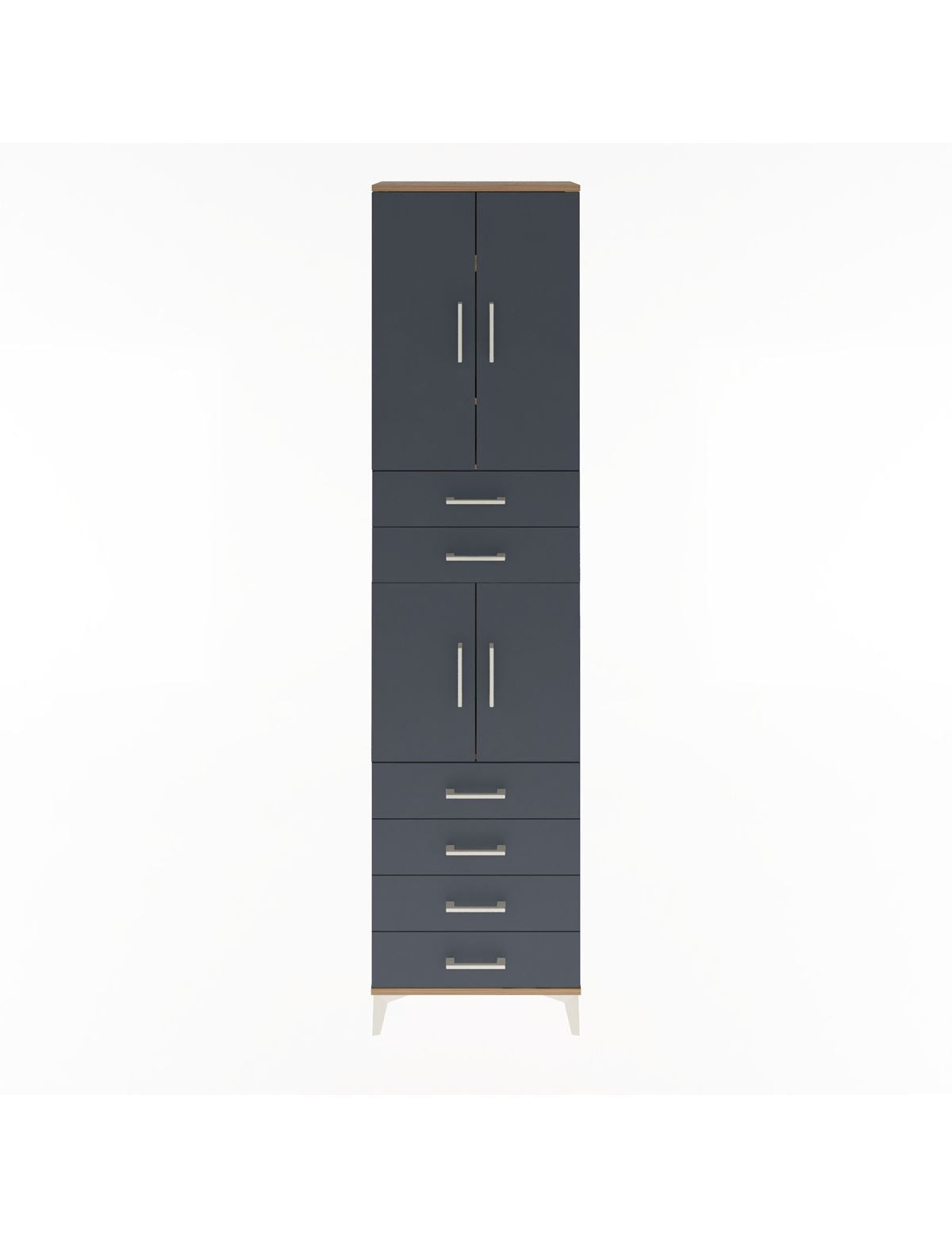Arges Dolap 4 Raflı 6 Çekmeceli 4 Kapaklı 60x30x243 Çam-Antrasit