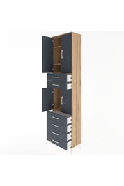 Arges Dolap 4 Raflı 6 Çekmeceli 4 Kapaklı 60x30x243 Çam-Antrasit