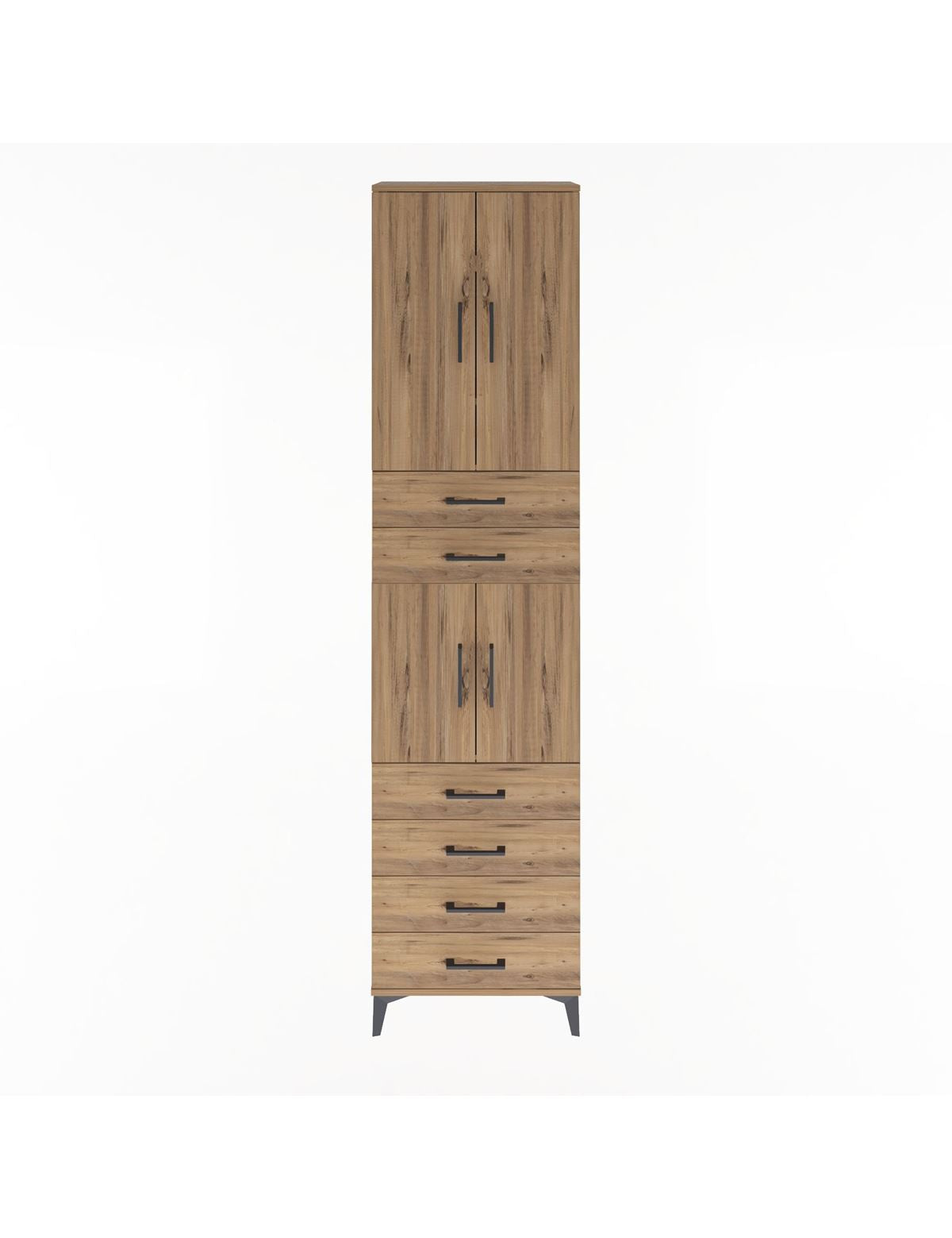 Arges Dolap 4 Raflı 6 Çekmeceli 4 Kapaklı 60x30x243 Çam-Çam