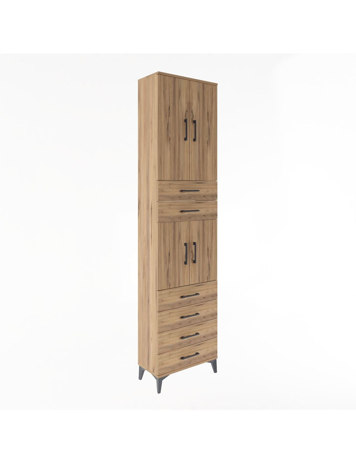 Arges Dolap 4 Raflı 6 Çekmeceli 4 Kapaklı 60x30x243 Çam-Çam