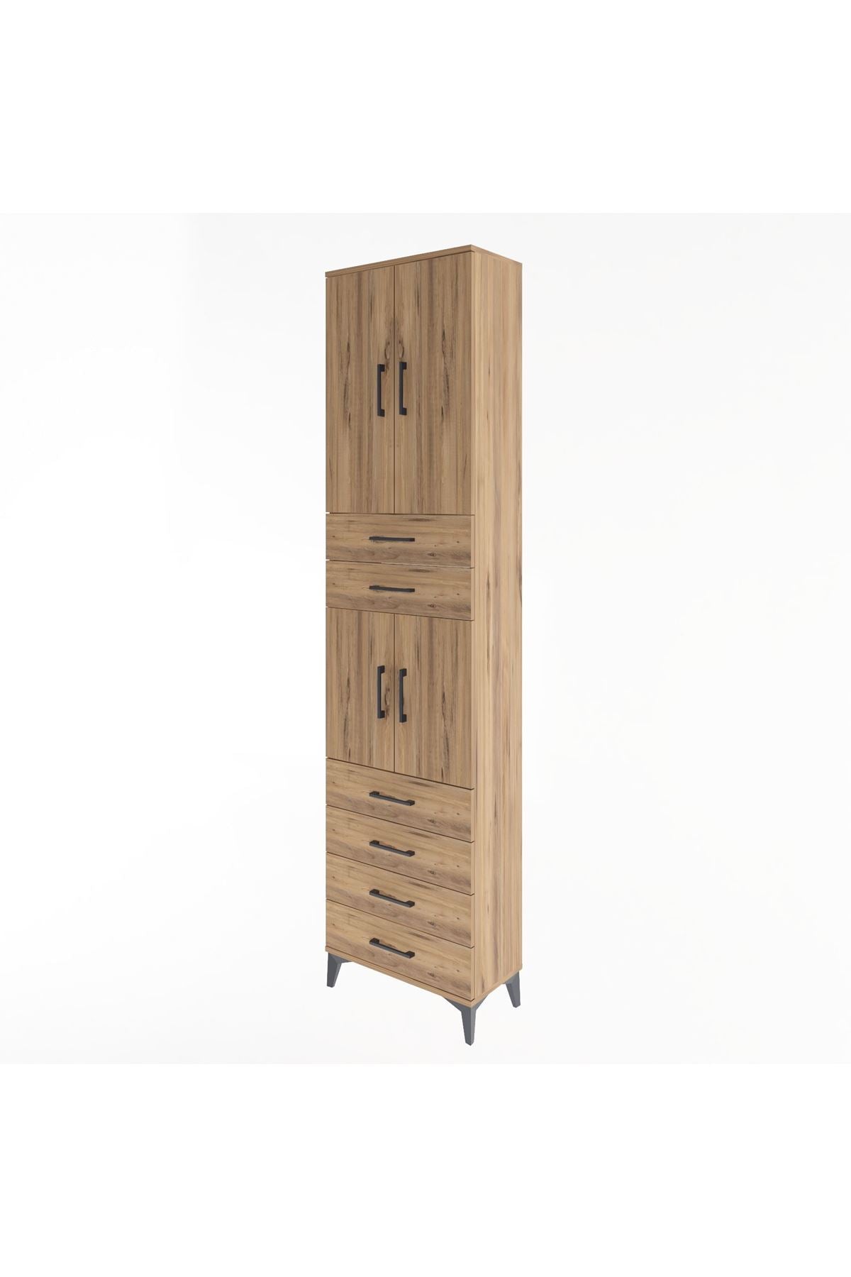 Arges Dolap 4 Raflı 6 Çekmeceli 4 Kapaklı 60x30x243 Çam-Çam