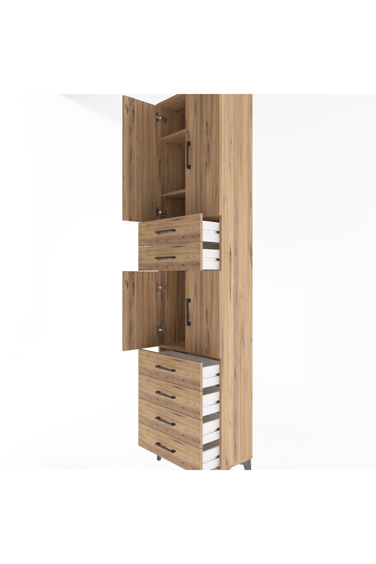 Arges Dolap 4 Raflı 6 Çekmeceli 4 Kapaklı 60x30x243 Çam-Çam