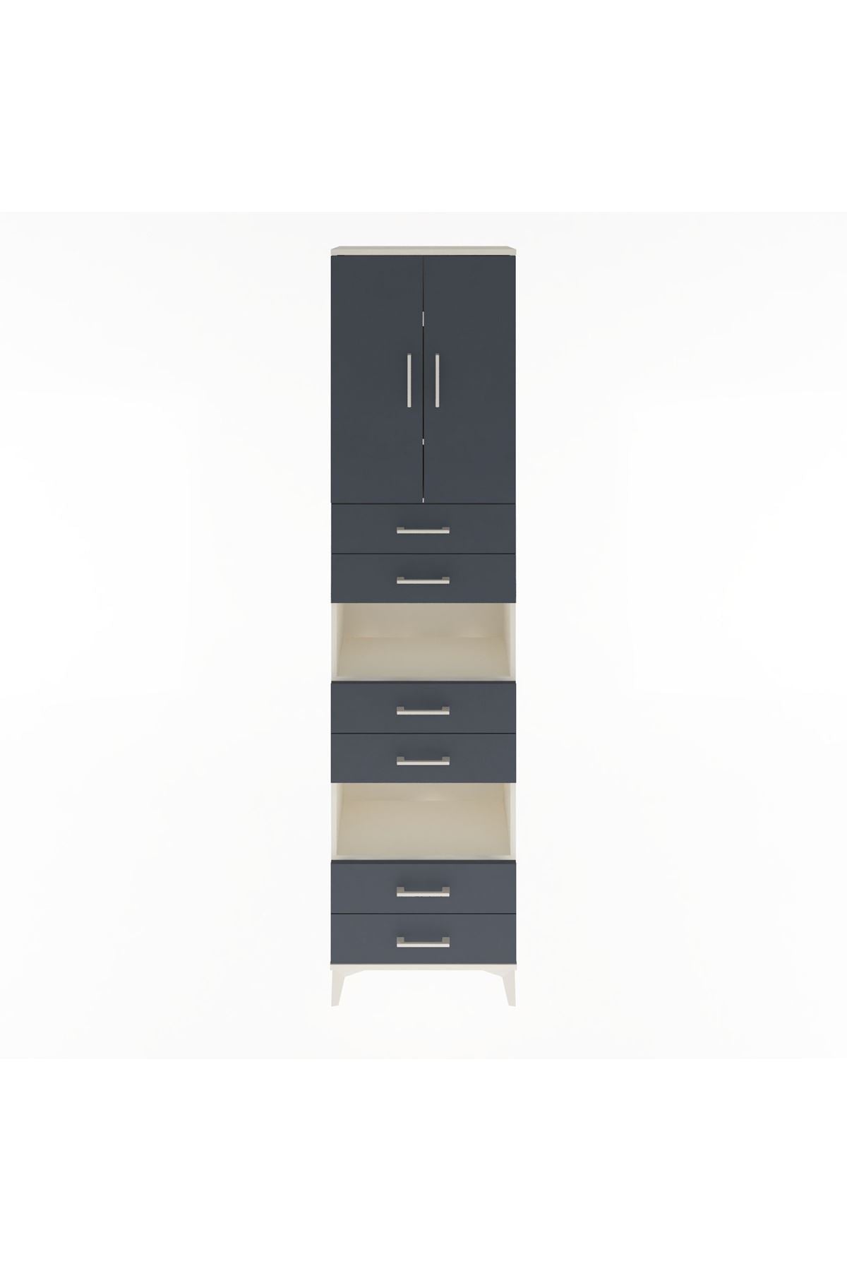 Arges Dolap 5 Raflı 6 Çekmeceli 2 Kapaklı 60x30x243 Aytaşı-Antrasit