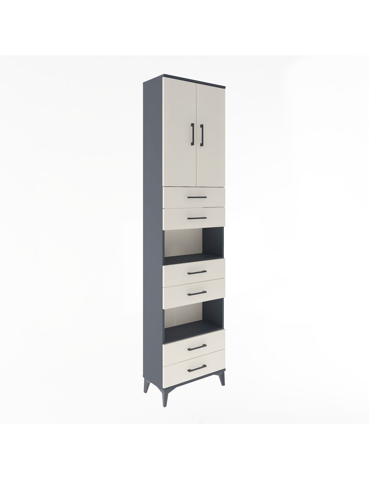 Arges Dolap 5 Raflı 6 Çekmeceli 2 Kapaklı 60x30x243 Antrasit-Aytaşı