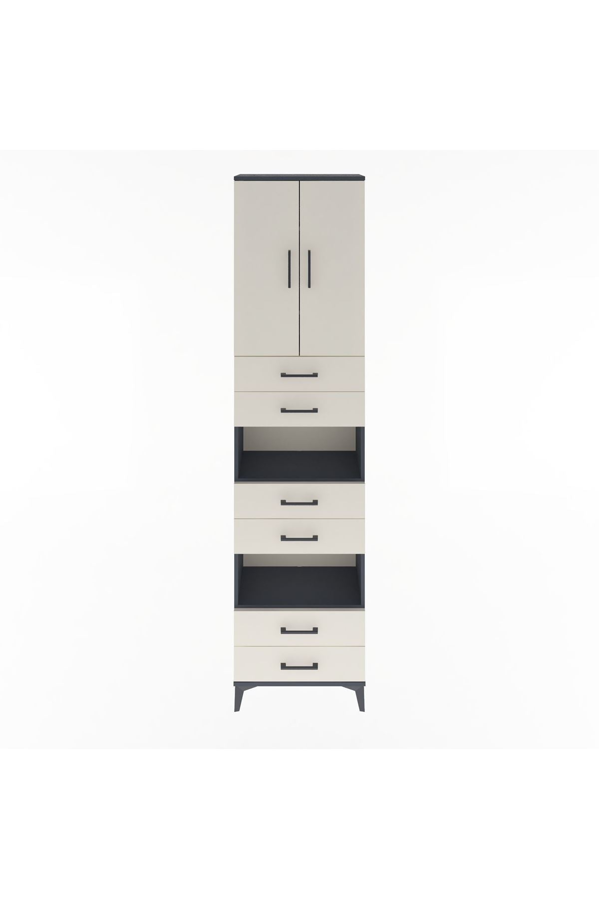 Arges Dolap 5 Raflı 6 Çekmeceli 2 Kapaklı 60x30x243 Antrasit-Aytaşı