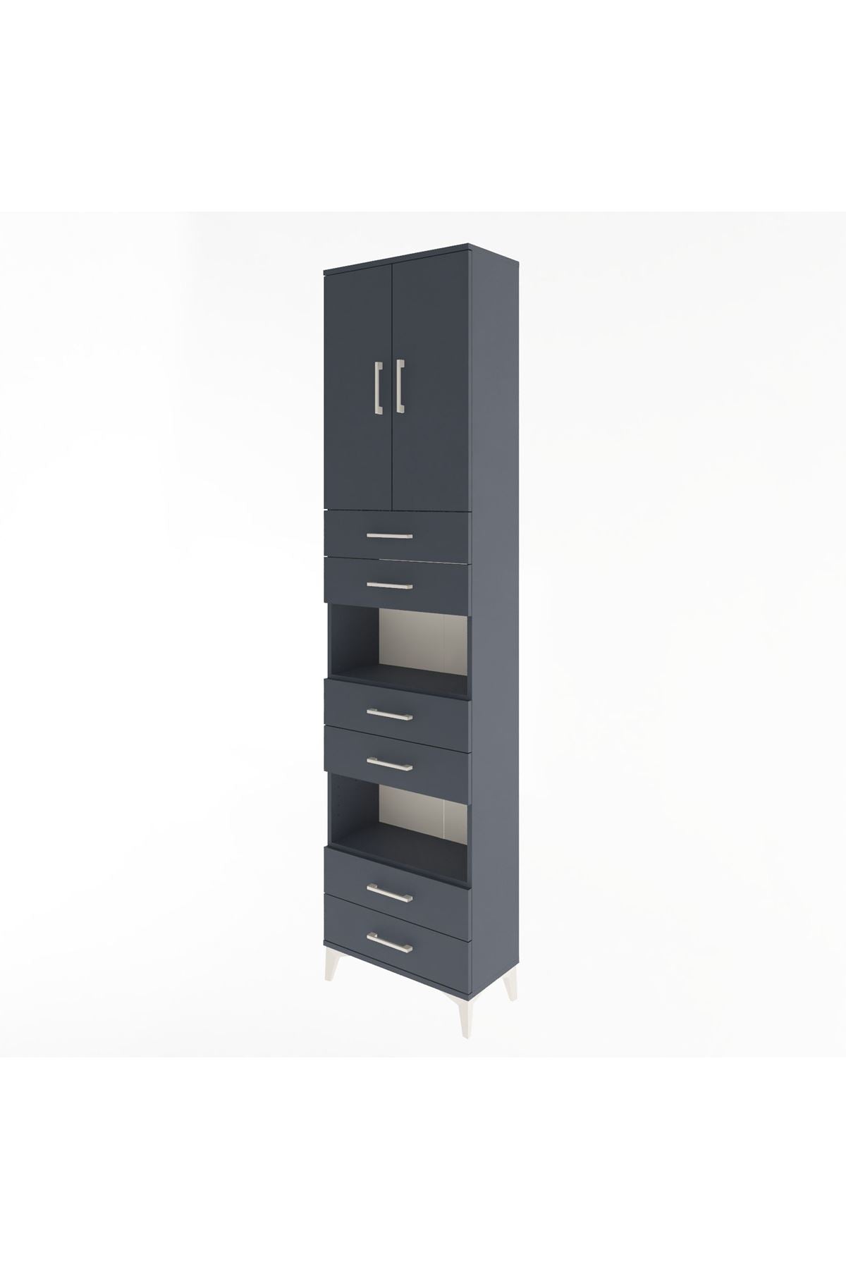 Arges Dolap 5 Raflı 6 Çekmeceli 2 Kapaklı 60x30x243 Antrasit-Antrasit