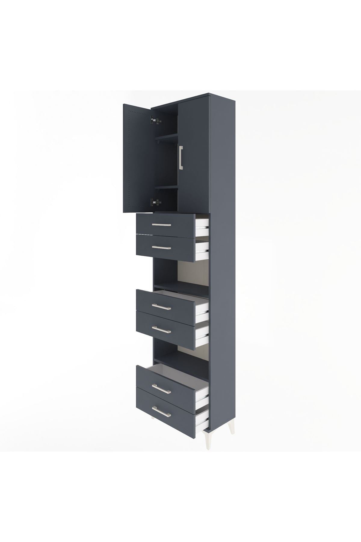 Arges Dolap 5 Raflı 6 Çekmeceli 2 Kapaklı 60x30x243 Antrasit-Antrasit
