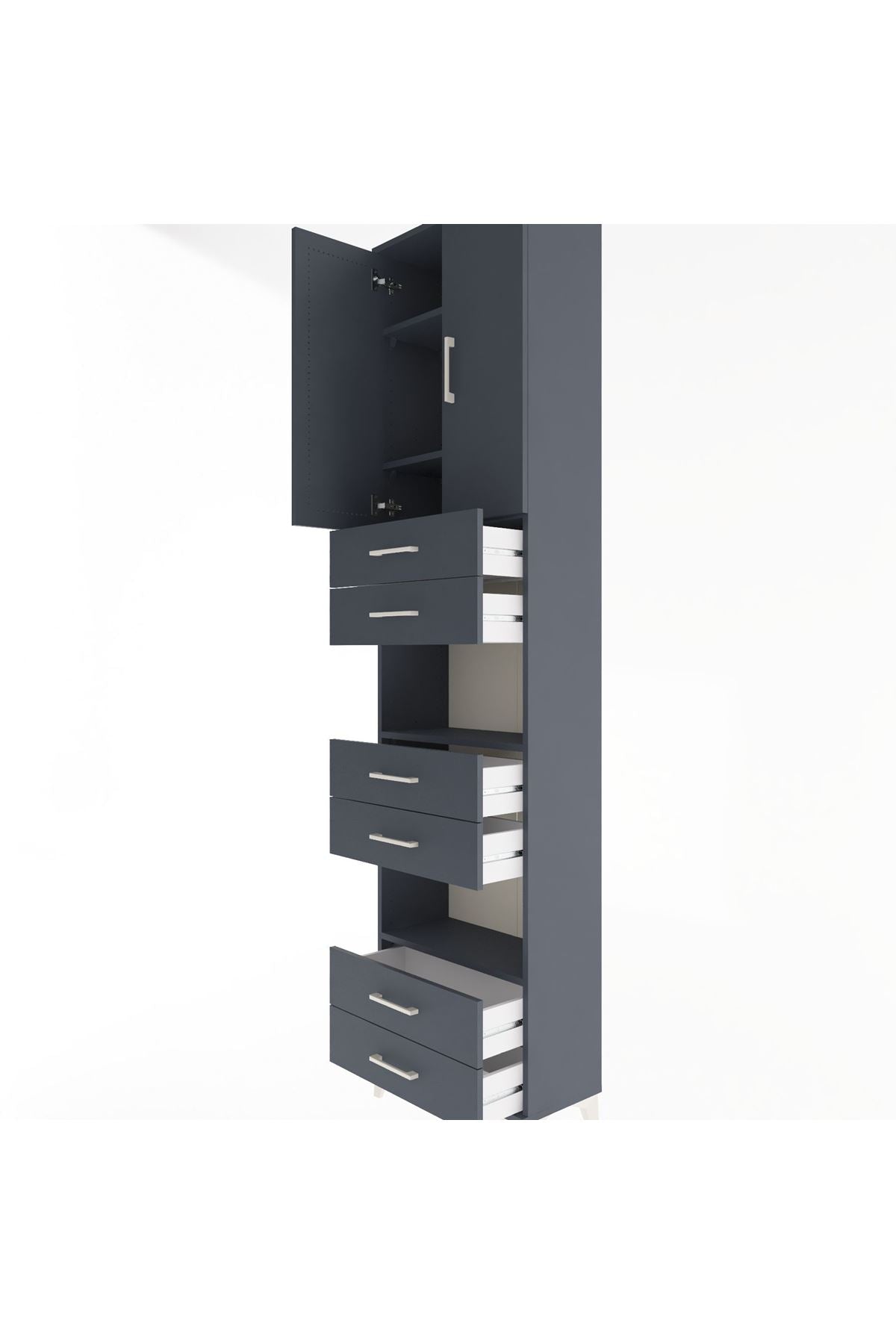 Arges Dolap 5 Raflı 6 Çekmeceli 2 Kapaklı 60x30x243 Antrasit-Antrasit