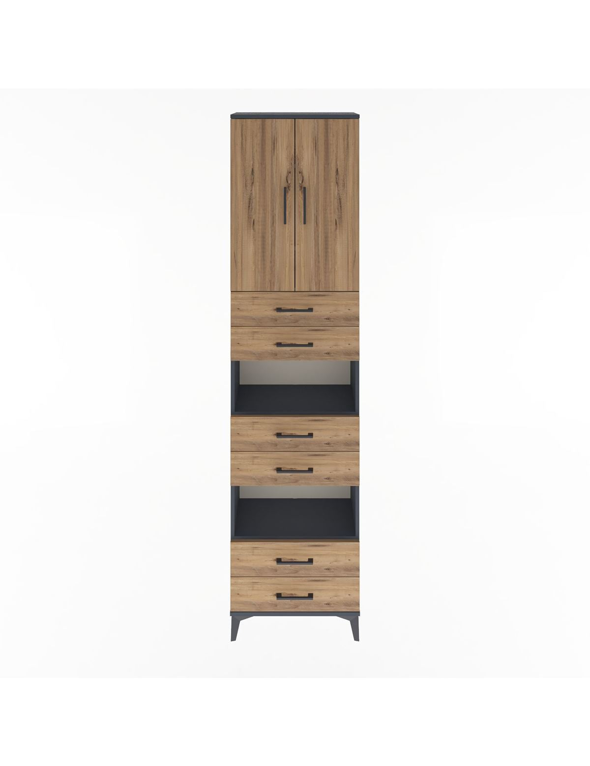 Arges Dolap 5 Raflı 6 Çekmeceli 2 Kapaklı 60x30x243 Antrasit-Çam