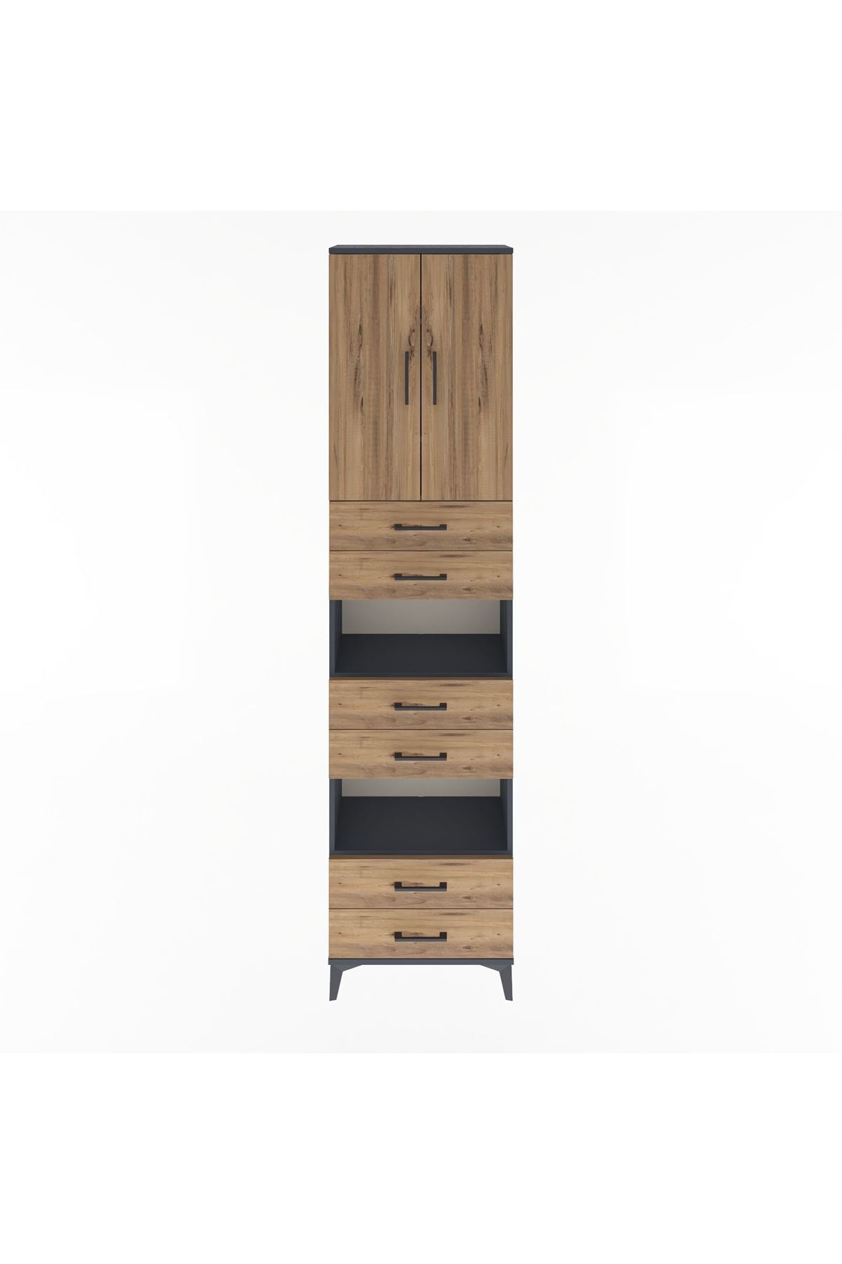 Arges Dolap 5 Raflı 6 Çekmeceli 2 Kapaklı 60x30x243 Antrasit-Çam