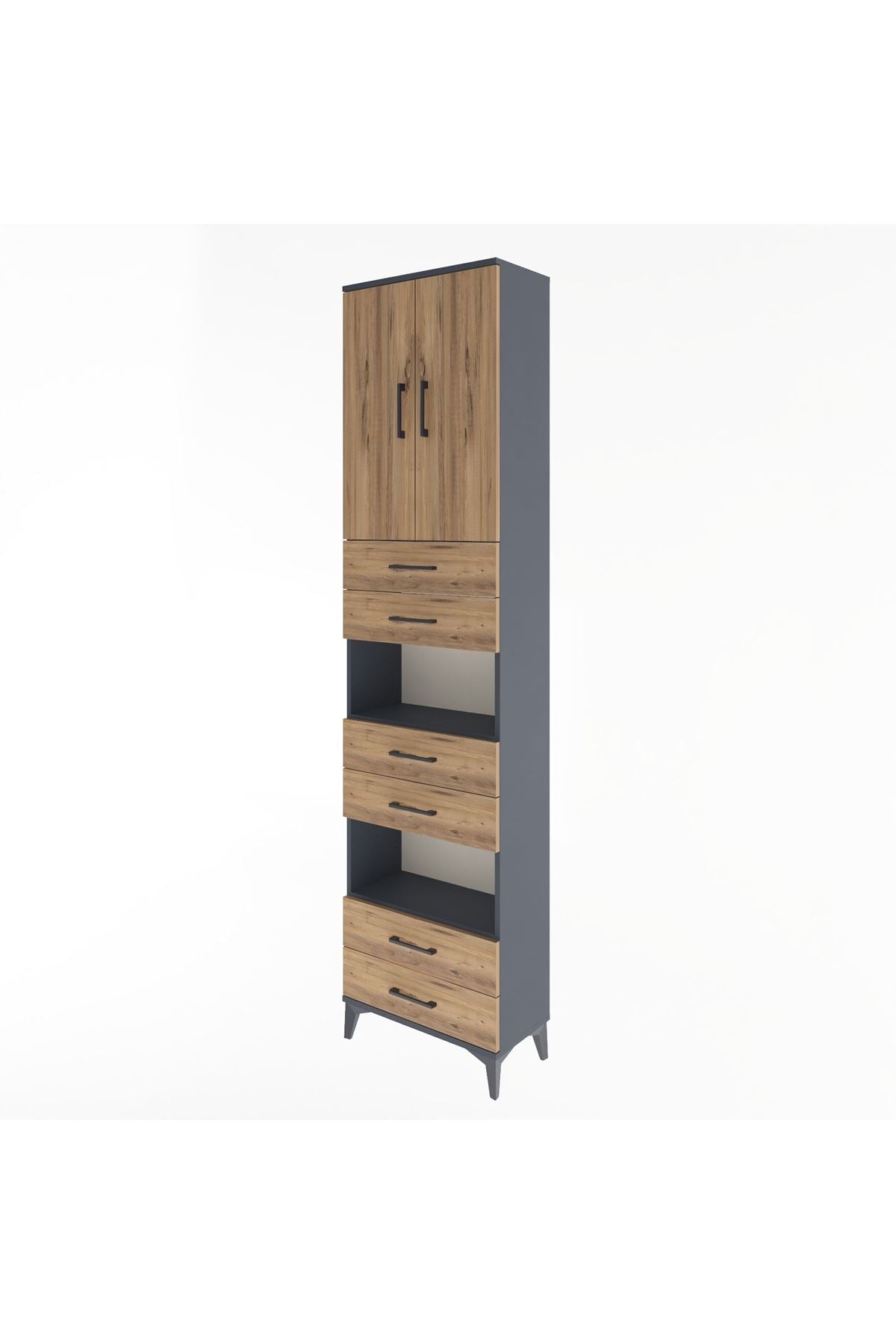 Arges Dolap 5 Raflı 6 Çekmeceli 2 Kapaklı 60x30x243 Antrasit-Çam