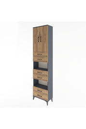 Arges Dolap 5 Raflı 6 Çekmeceli 2 Kapaklı 60x30x243 Antrasit-Çam