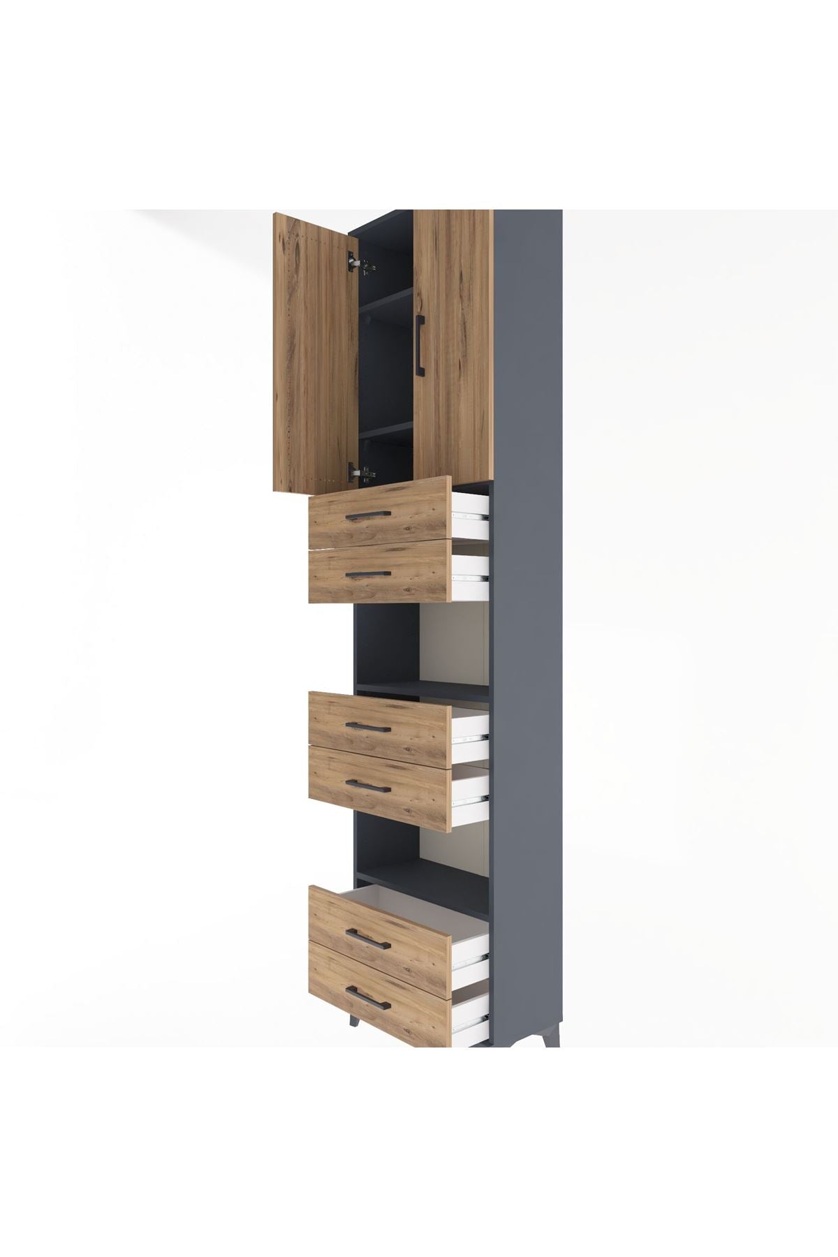 Arges Dolap 5 Raflı 6 Çekmeceli 2 Kapaklı 60x30x243 Antrasit-Çam