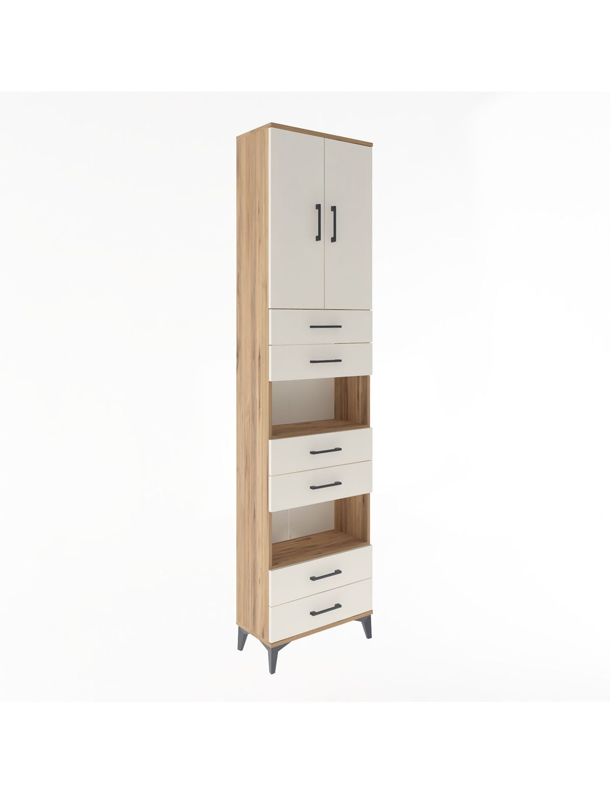 Arges Dolap 5 Raflı 6 Çekmeceli 2 Kapaklı 60x30x243 Çam-Aytaşı