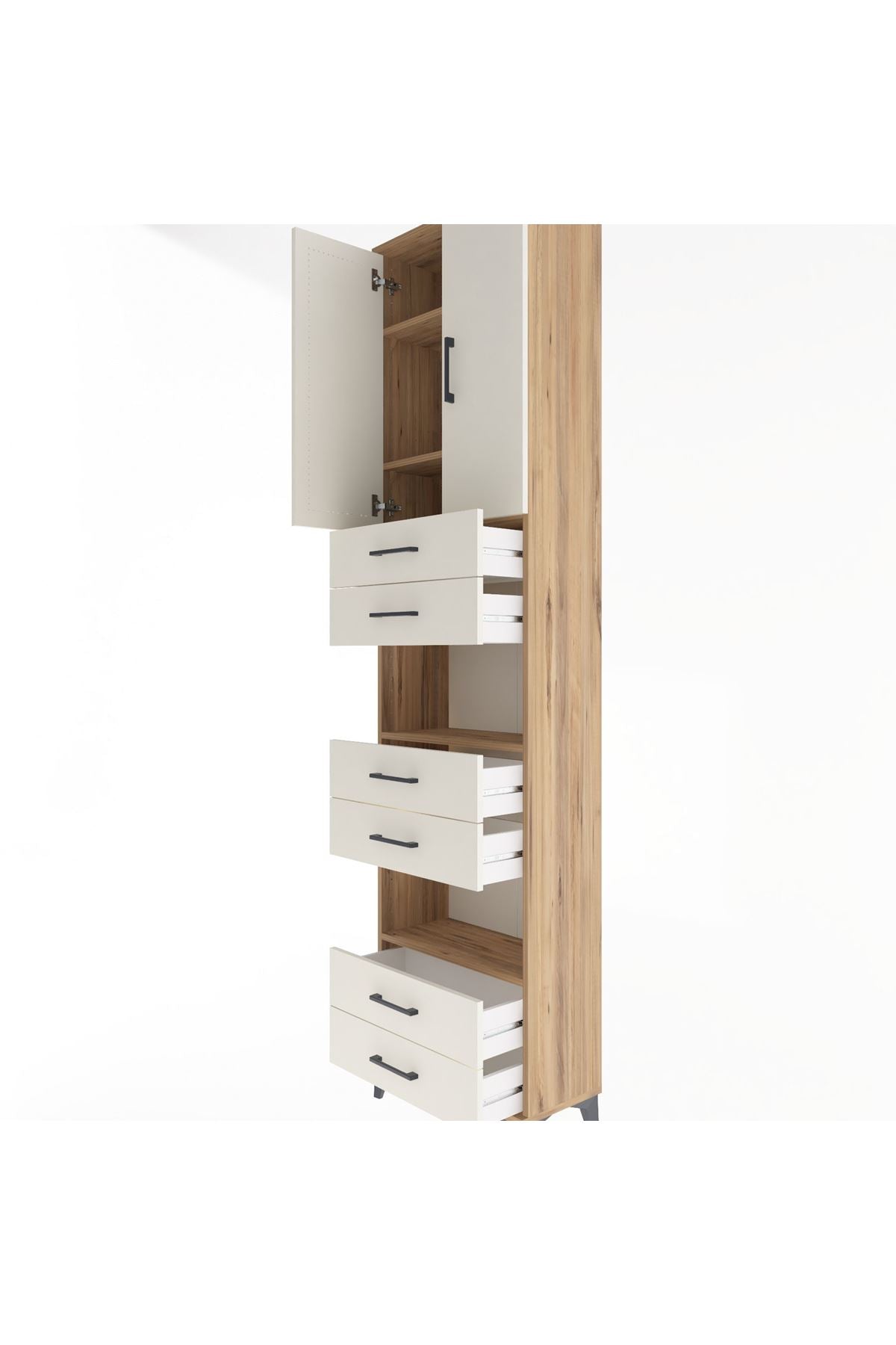Arges Dolap 5 Raflı 6 Çekmeceli 2 Kapaklı 60x30x243 Çam-Aytaşı