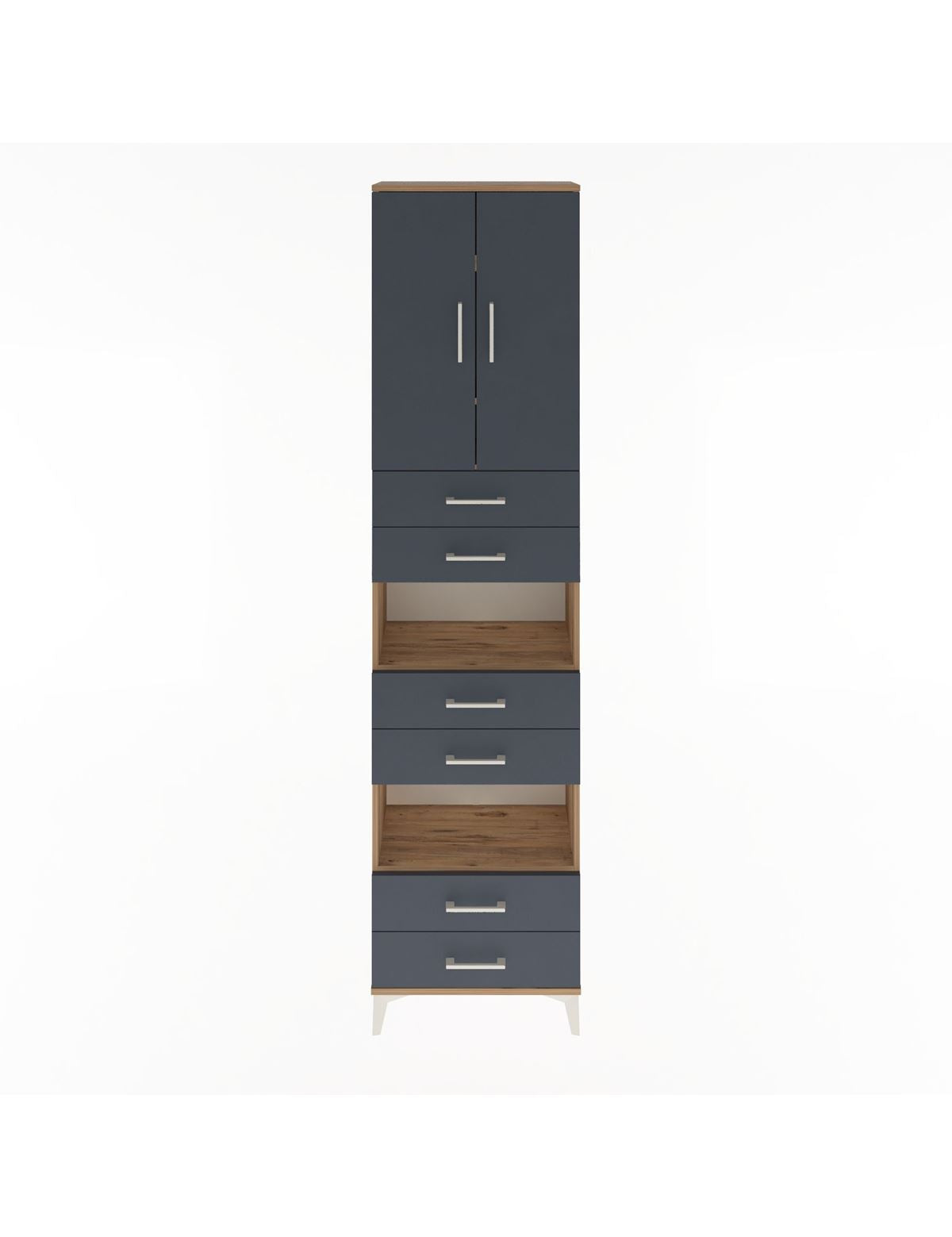 Arges Dolap 5 Raflı 6 Çekmeceli 2 Kapaklı 60x30x243 Çam-Antrasit