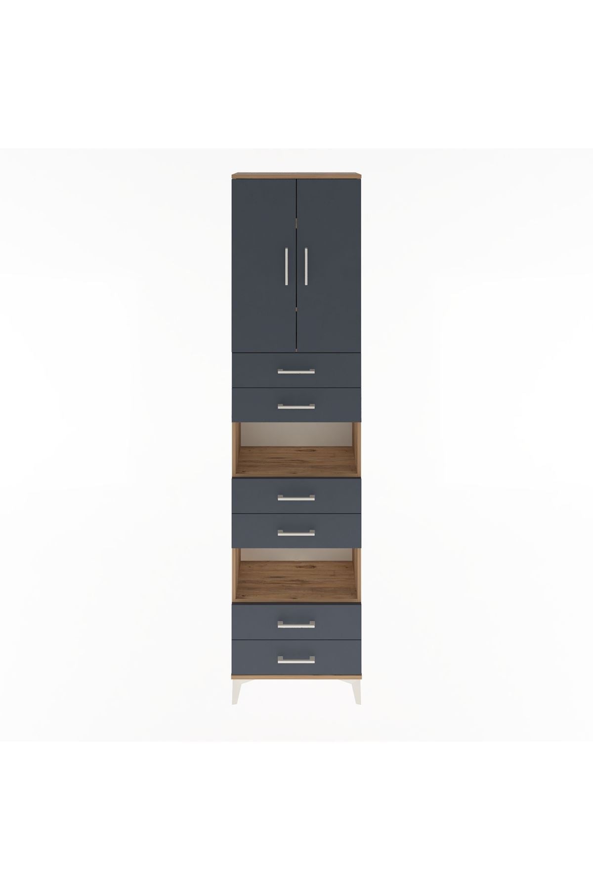 Arges Dolap 5 Raflı 6 Çekmeceli 2 Kapaklı 60x30x243 Çam-Antrasit