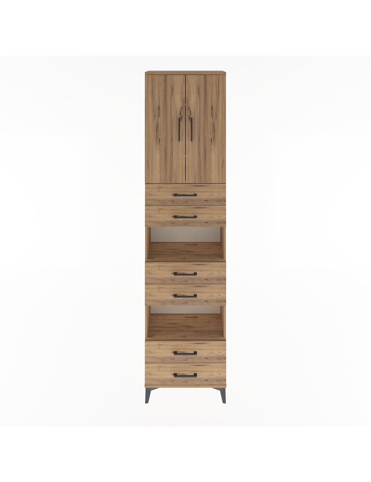 Arges Dolap 5 Raflı 6 Çekmeceli 2 Kapaklı 60x30x243 Çam-Çam