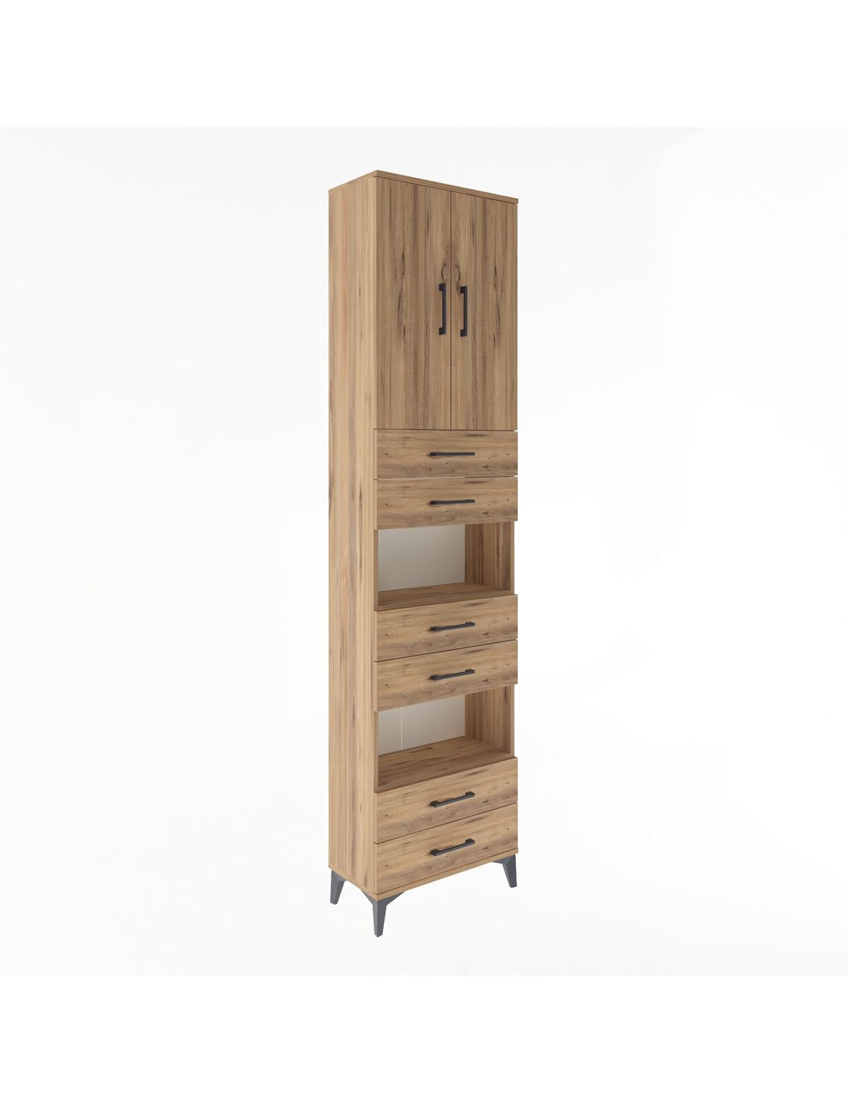 Arges Dolap 5 Raflı 6 Çekmeceli 2 Kapaklı 60x30x243 Çam-Çam